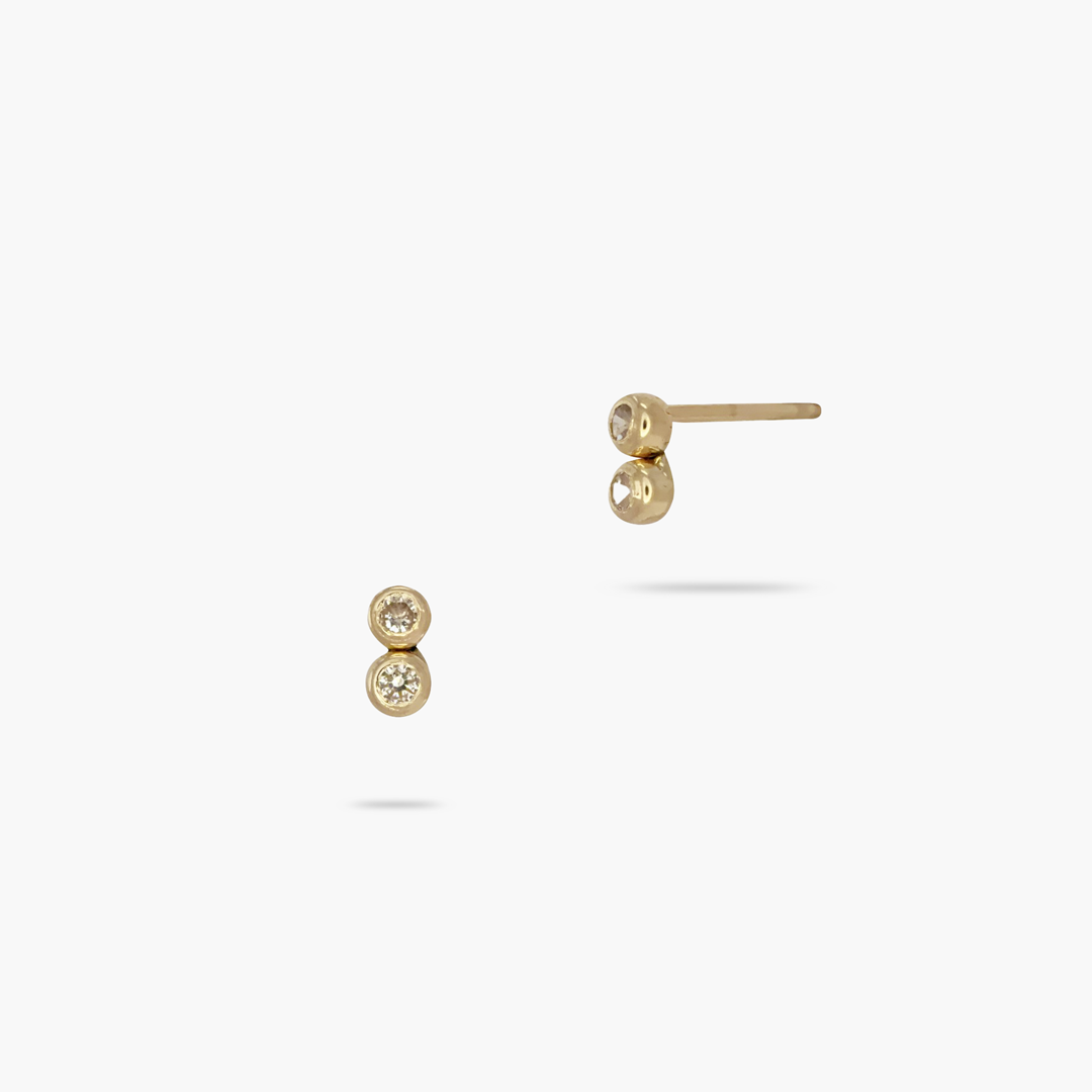 14k Solid Gold 6x3mm Twin CZ Stud Earrings