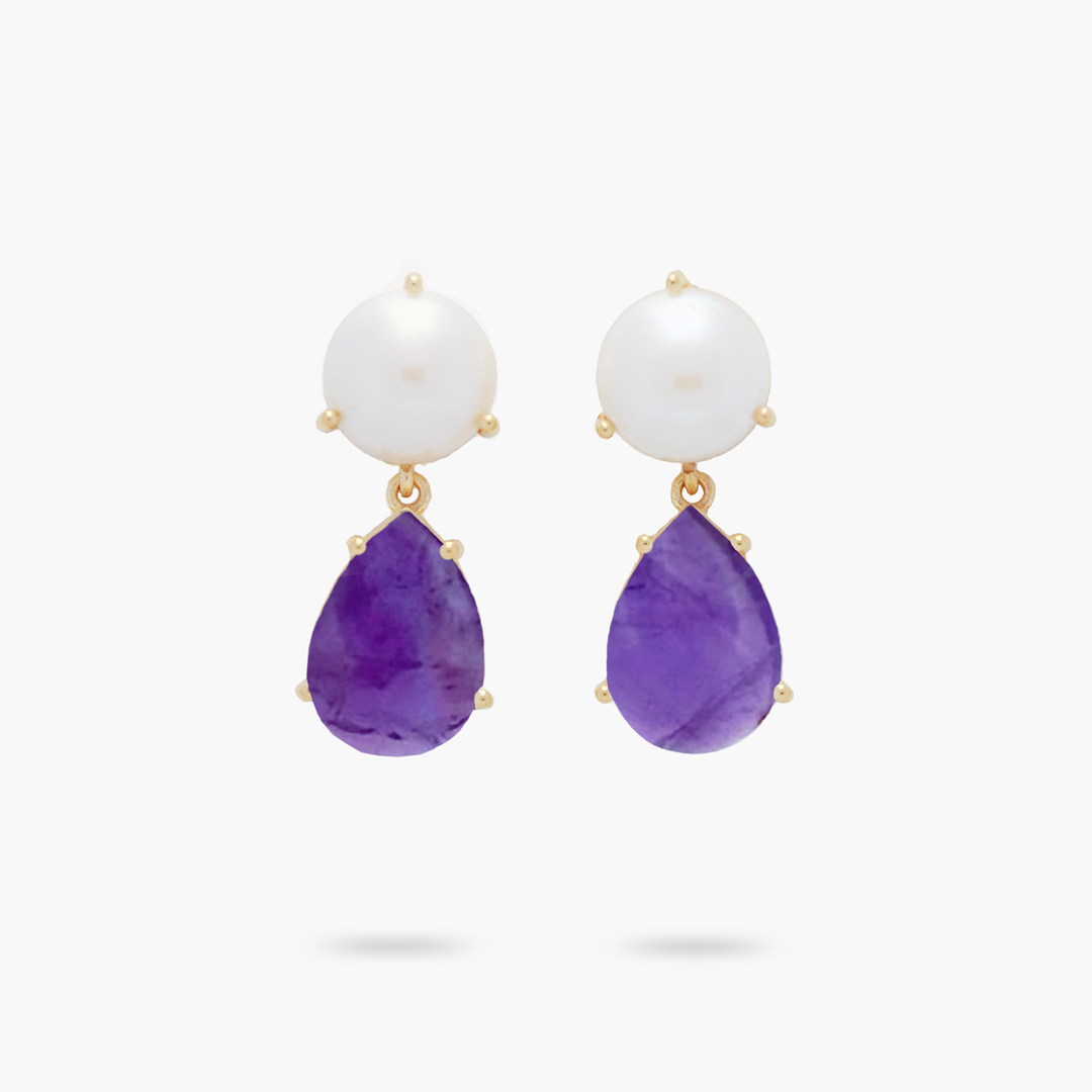 Freshwater Pearl and Teardrop Amethyst Statement Earring