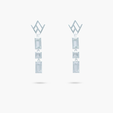 Amare Wear Sterling Silver Logo White Topaz Dangle Earrings