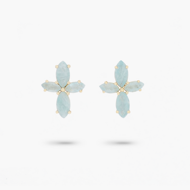Amare Wear Marquise Flower Aquamarine Earring Studs