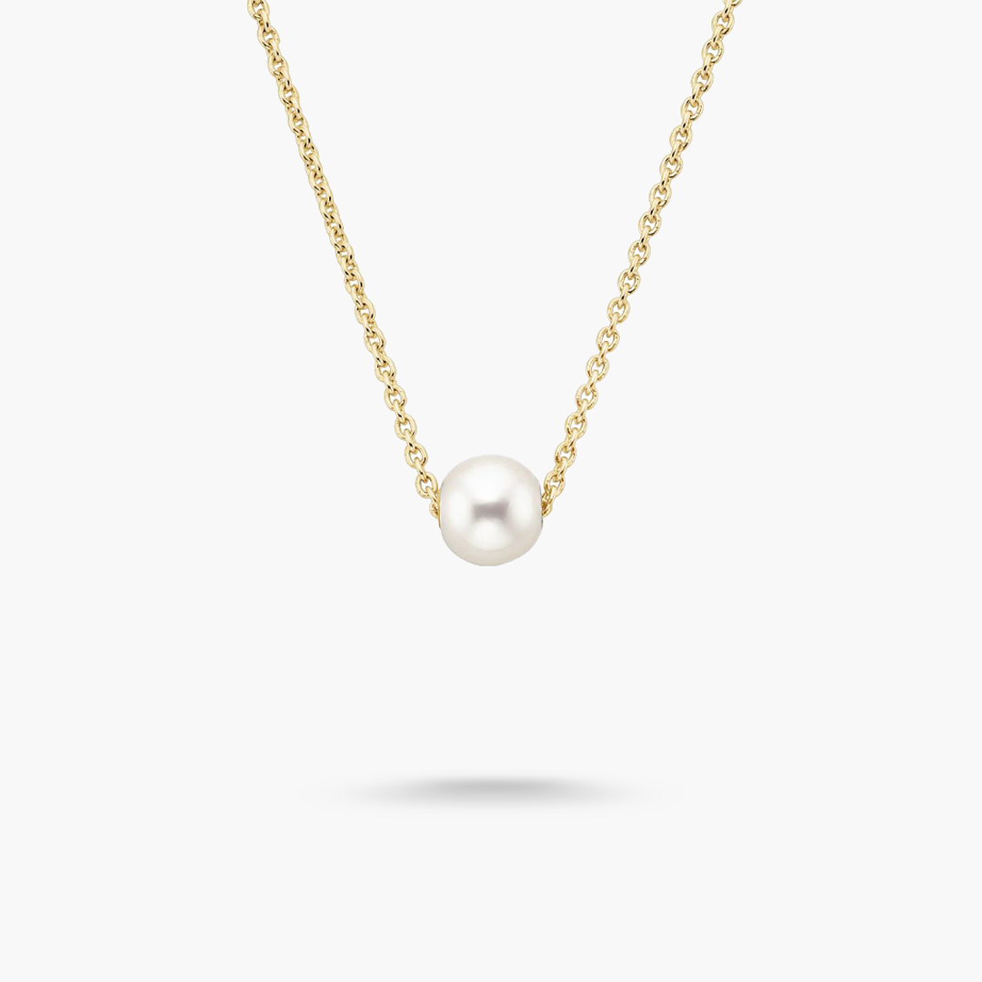 Minimum Organic Shape Single Akoya Pearl 14K Gold Necklace