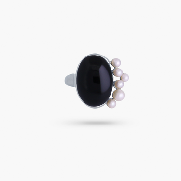 Amare Wear Pearl Bloom Ring with Black Onyx Silver