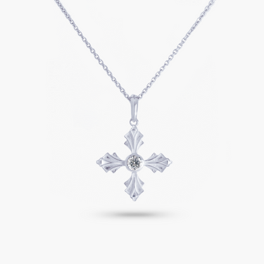 Amare Wear White Topaz Silver Debossed Cross Amulet Necklace