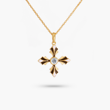 Amare Wear White Topaz Enamel Cross Amulet Necklace