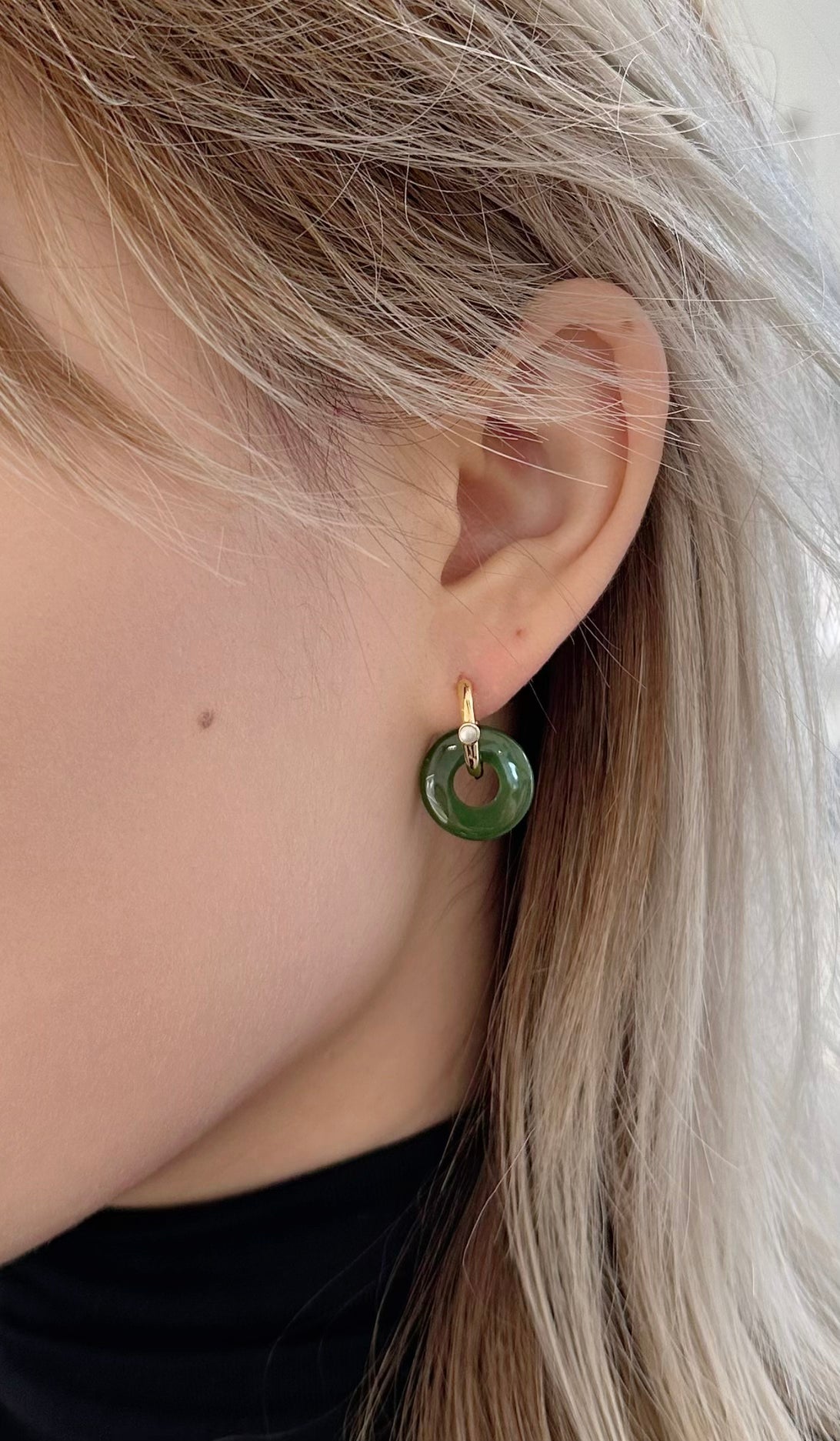 Amare Wear Jade  with Pearl Hoops earring