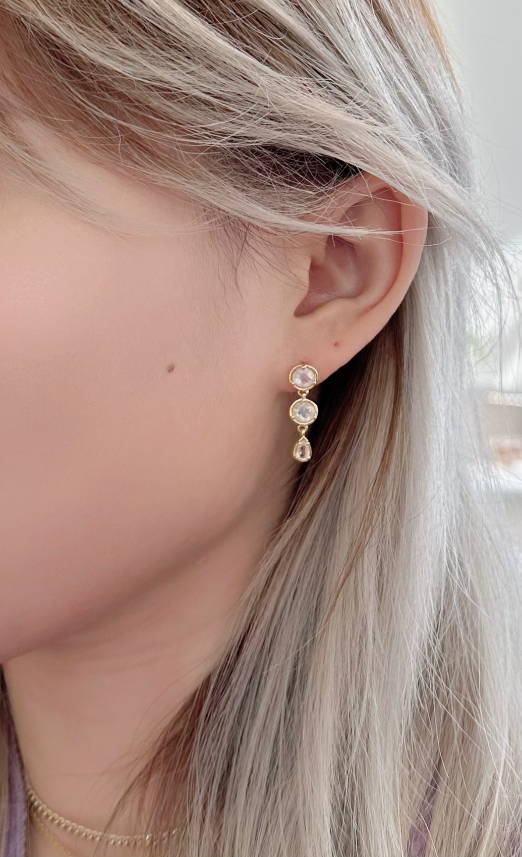 Amare Wear Gold Vermeil Moonstone Mini Dangle Earrings