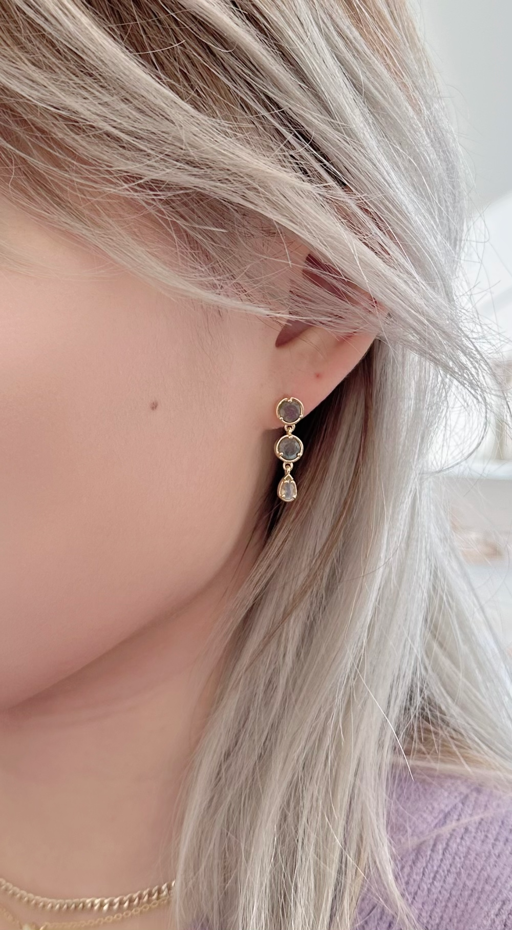 Amare Wear Gold Vermeil Labradorite Mini Dangle Earrings