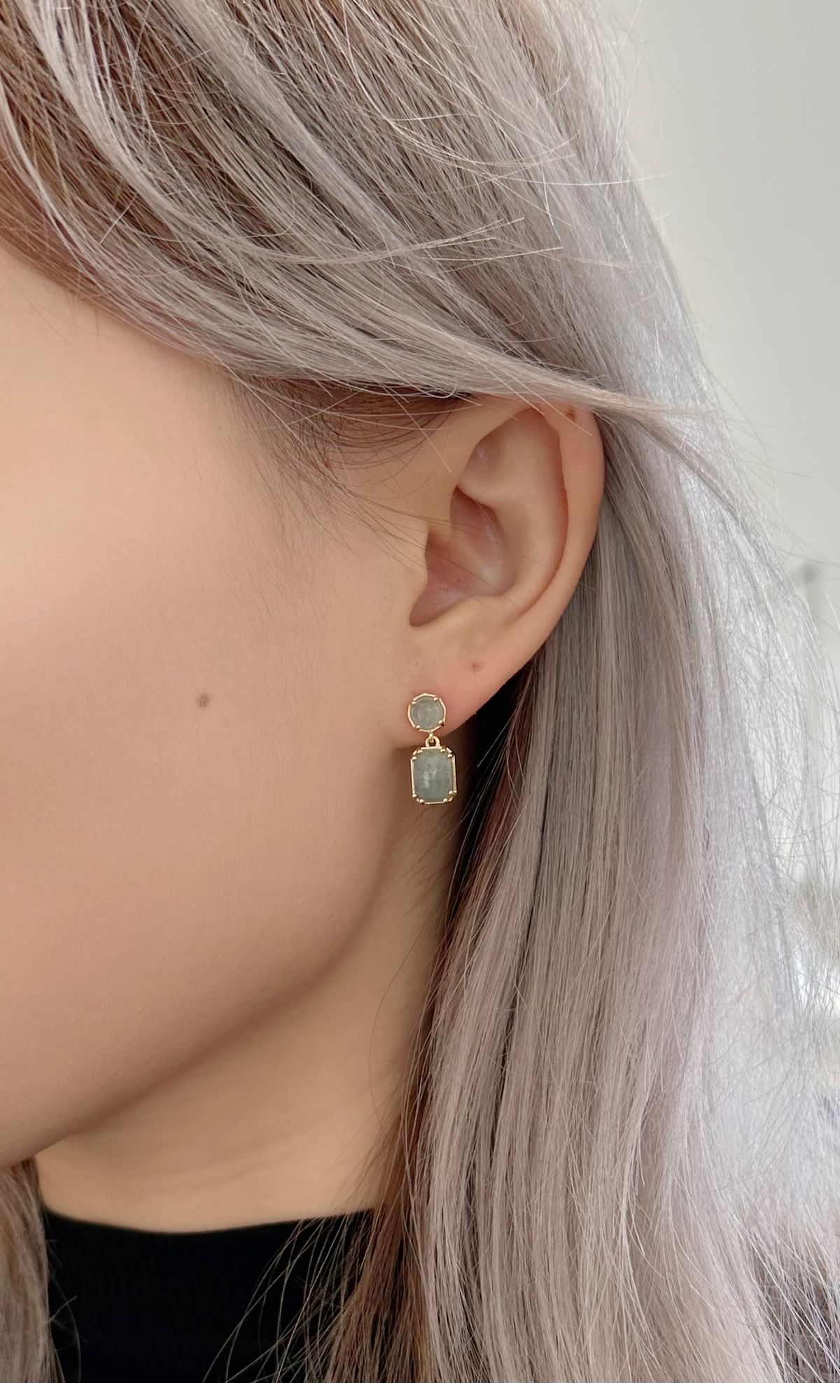 Model shot|Petite Aquamarine Dangle Earrings
