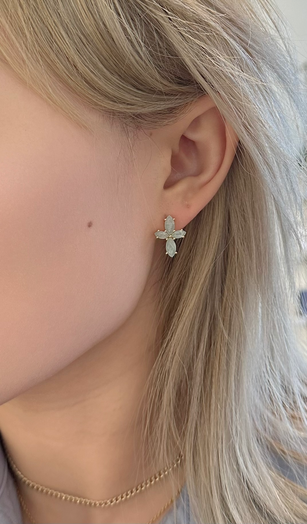 model shot|Amare Wear Marquise Flower Aquamarine Earring Studs