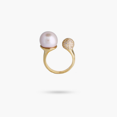 Pearl and White Topaz Cocktail Ring Gold