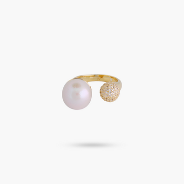 Pearl and White Topaz Cocktail Ring Side View