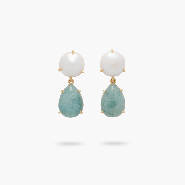 Freshwater Pearl and Aquamarine Statement Earring AMARE WEAR