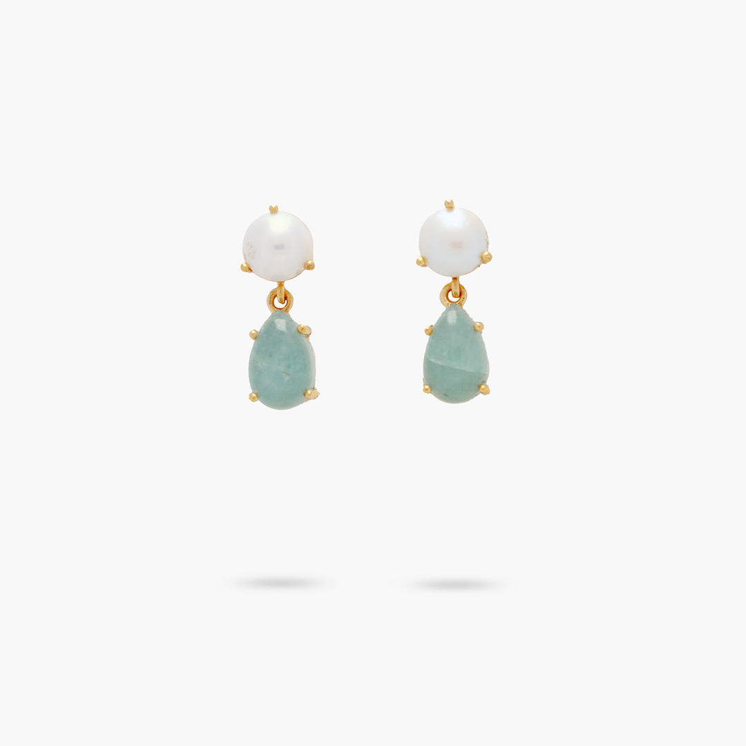 Amare Wear Petit Pearl and Aquamarine Earrings