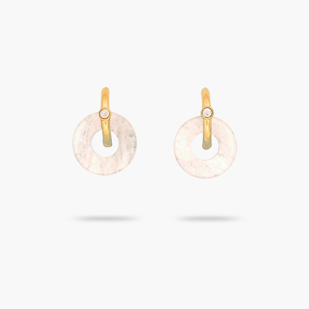 Amare Wear Oriental Inspired Freshwater Pearl Hoops and White Quartz Earrings