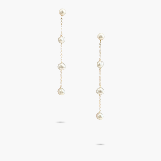 Amare Wear 14k Solid Gold Akoya Pearl and Freshwater pearl 3 Drop Earrings