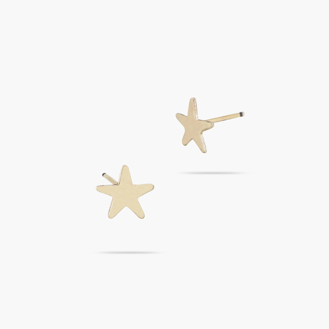14k Solid Gold Star Stud Earrings