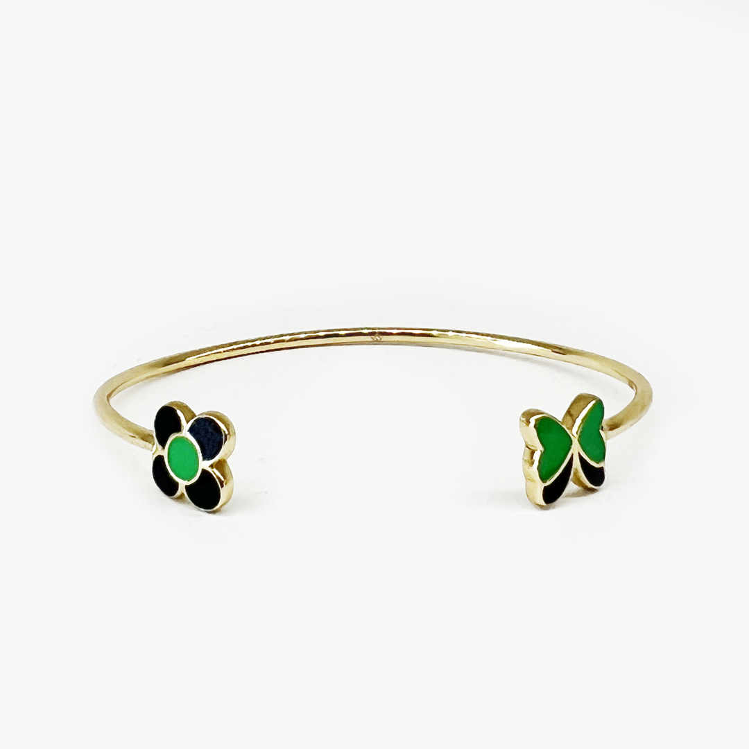 Butterfly Flower Black and Green Enamel Cuff