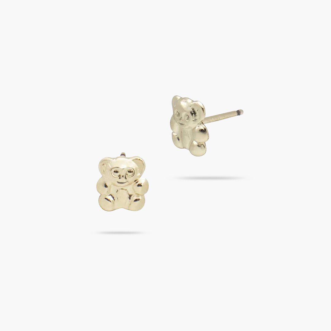 14k Solid Gold 6mm Bear Stud Earrings