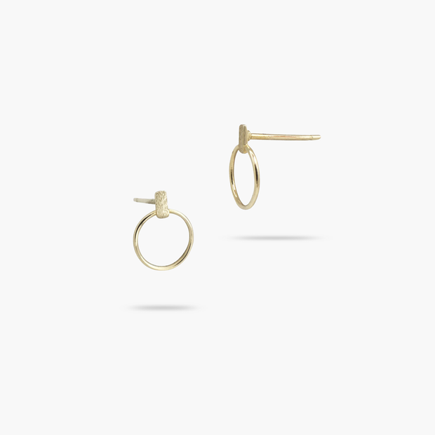 14k Solid Gold 7mm Circle Loop Stud Earrings