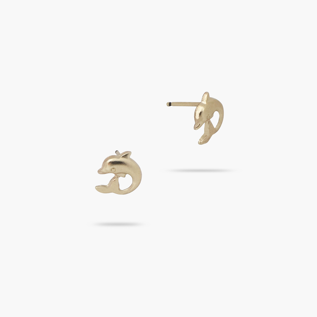 14k Solid Gold 7mm Curled Dolphin Stud Earrings