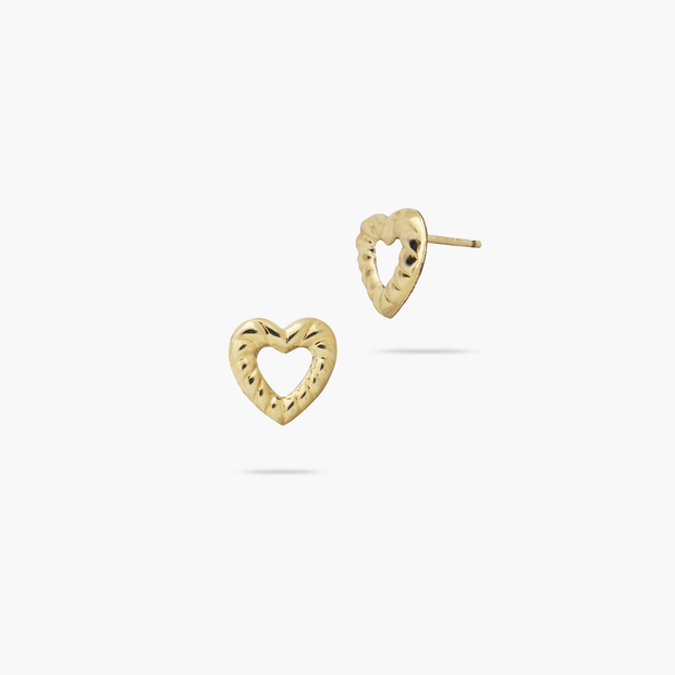 14k Solid Gold 9mm Twisted Heart Outline Stud Earrings
