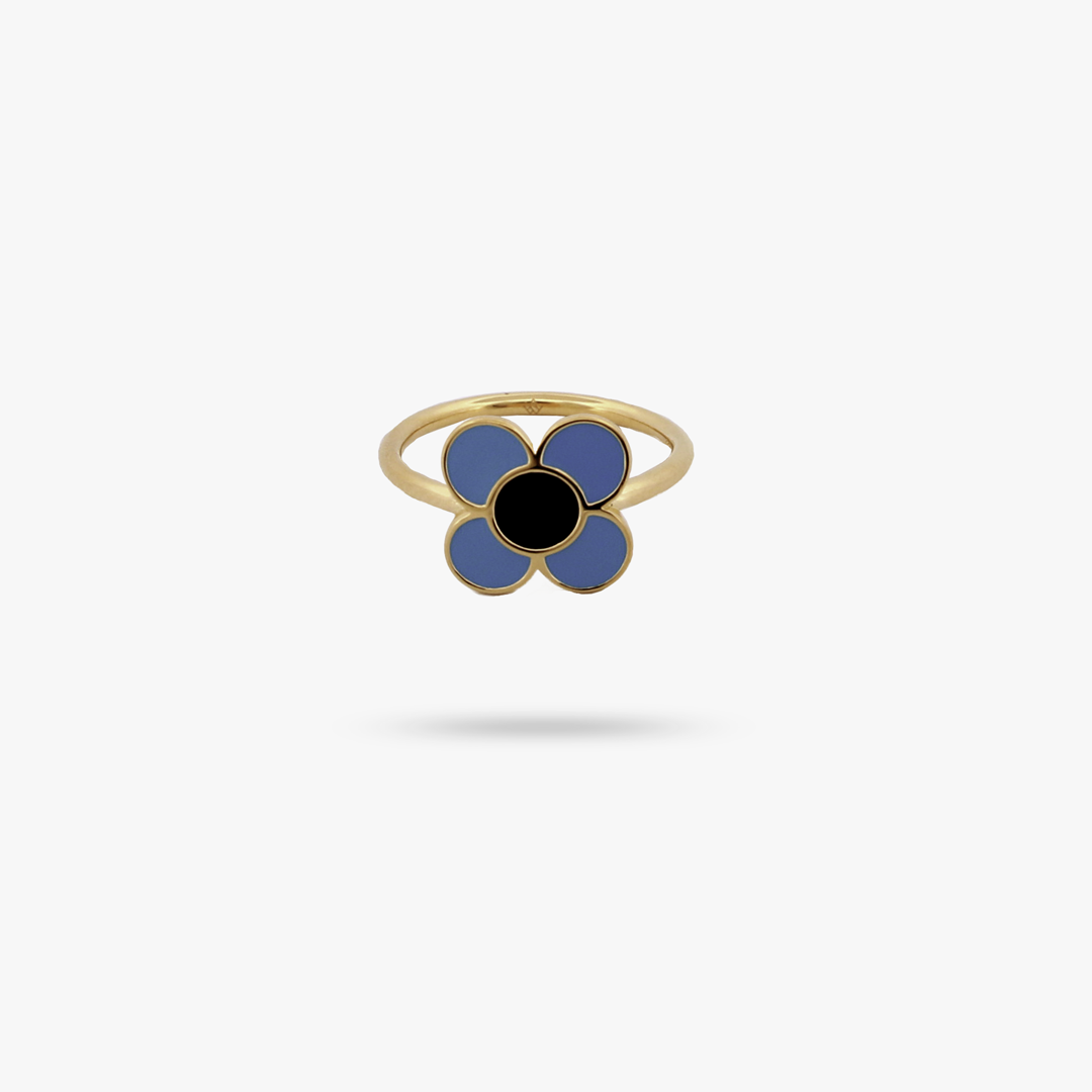 Daisy Flower Baby Blue and Black Enamel Ring