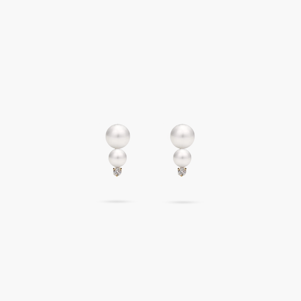 Amare Wear Double Akoya Pearl and Diamond Stud Earrings