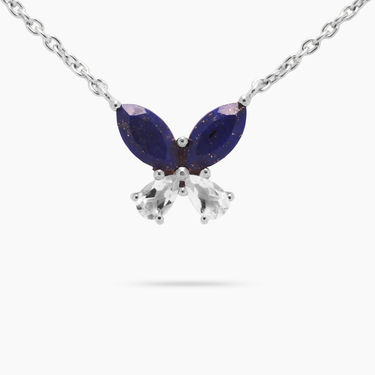 Lapis and White Topaz Butterfly Necklace Sterling Silver