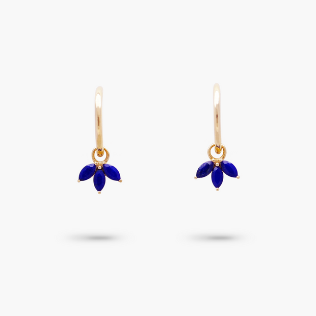 Amare Wear Huggie with Marquise Lapis Three Leaf Dangle Pendant Earrings