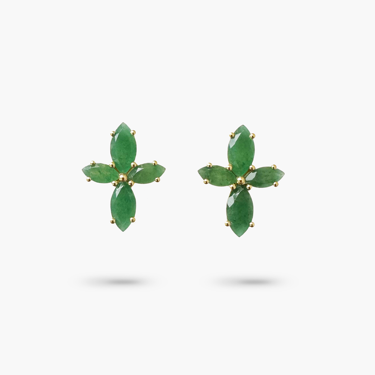 Amare Wear Marquise Flower Green Aventurine Earring Studs