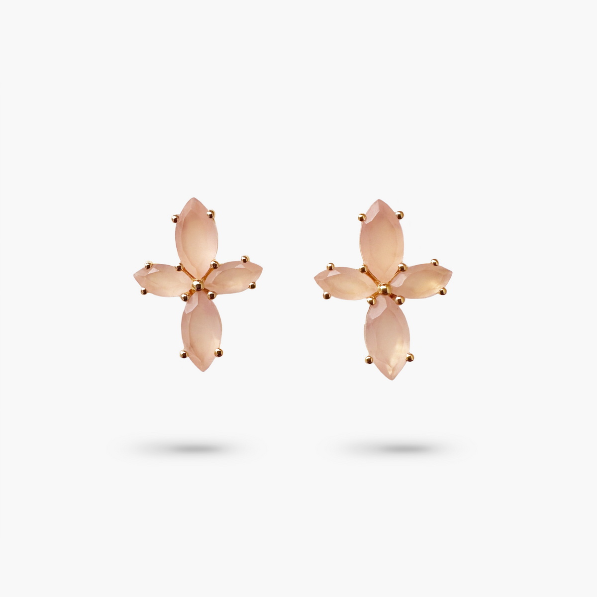 Amare Wear Marquise Flower Pink Chalcedony Earring Studs
