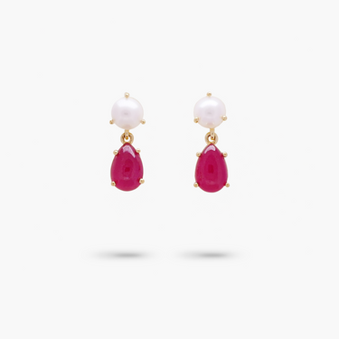 Amare Wear Petite Freshwater Pearl and Ruby Dangle Earrings