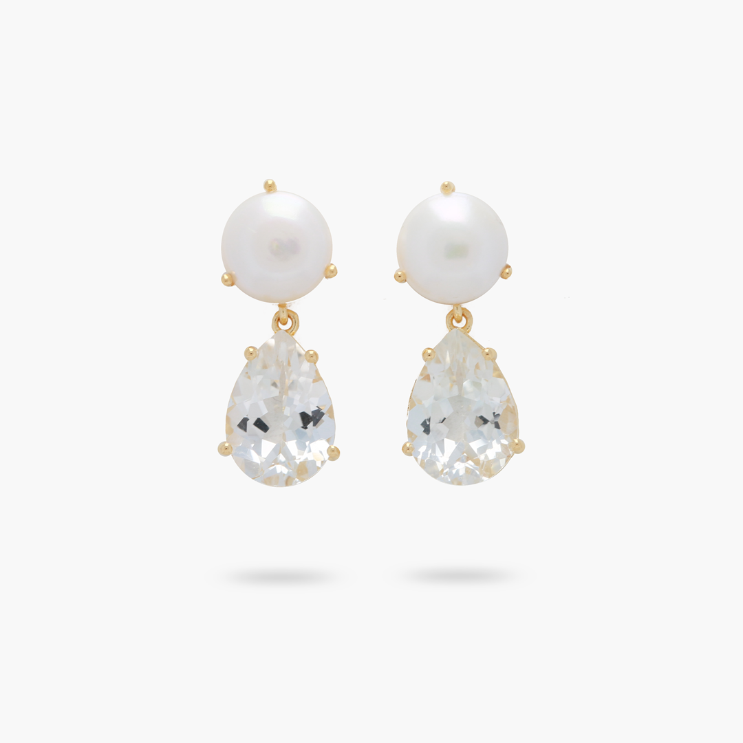 Amare Wear Freshwater Pearl and White Topaz Statement Earring