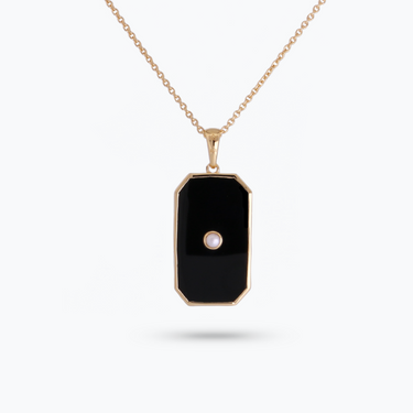 Men’s • All Gender Black Onyx with Pearl and White Topaz 2-Sided Tag Necklace