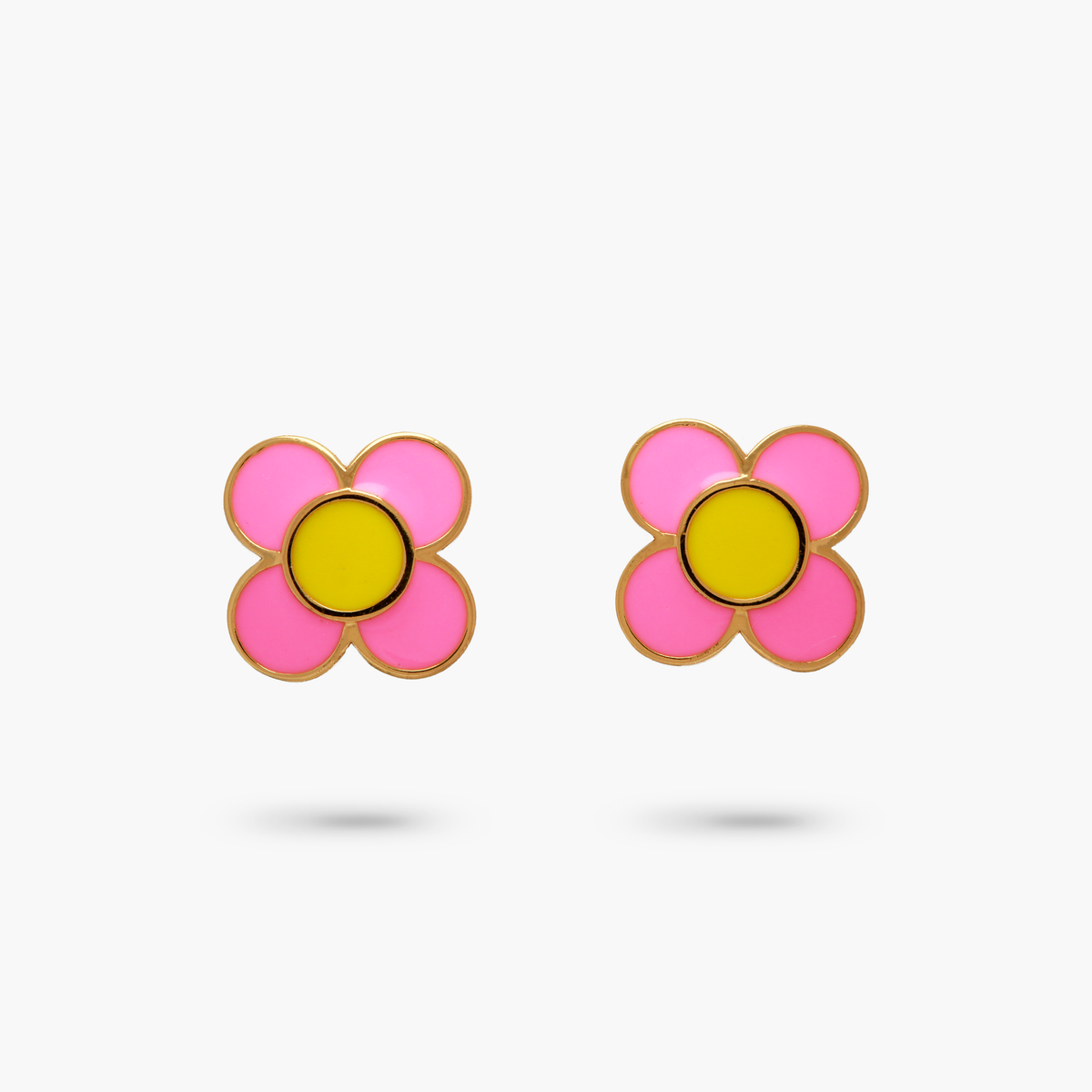 Daisy Flower Pink and Yellow Enamel Stud Earring