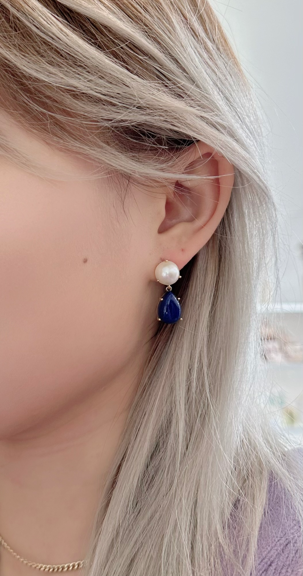 Freshwater Pearl and Lapis Statement Earring