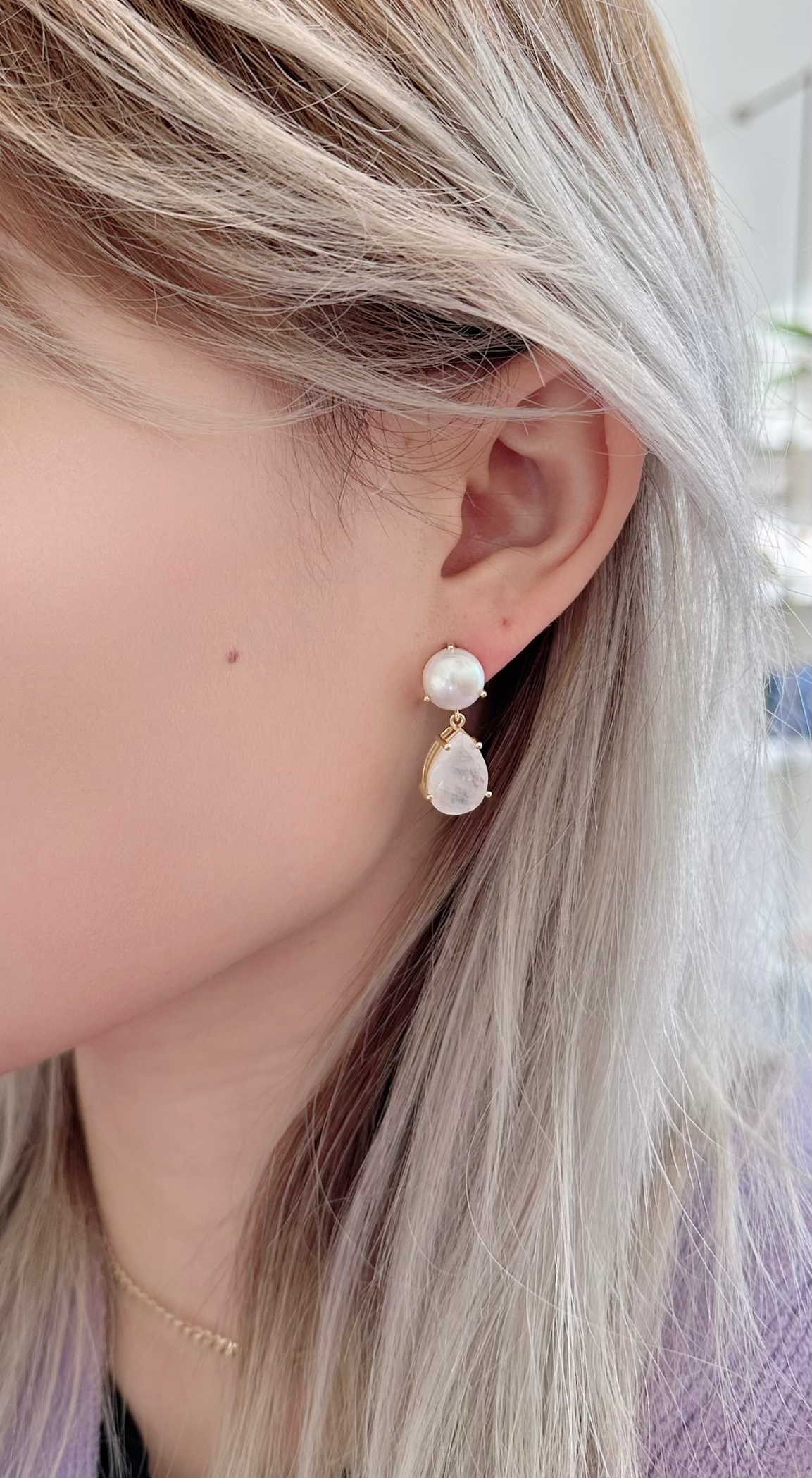 Freshwater Pearl and Moonstone Statement Earring