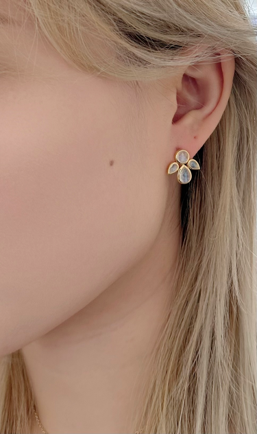 Mini Moonstone Angel Leaf Studs