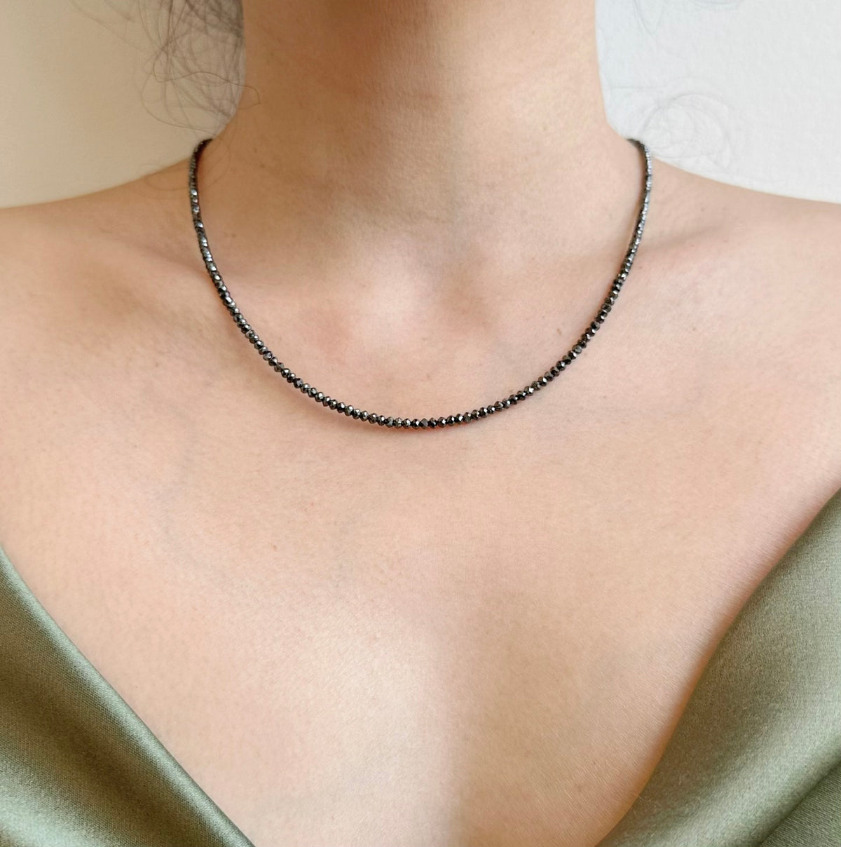 Black Diamond Necklace 18 Inches with 14K Gold Clasp
