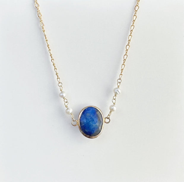 Handmade Gold Filled Lapis With Fresh Water Pearls Necklace