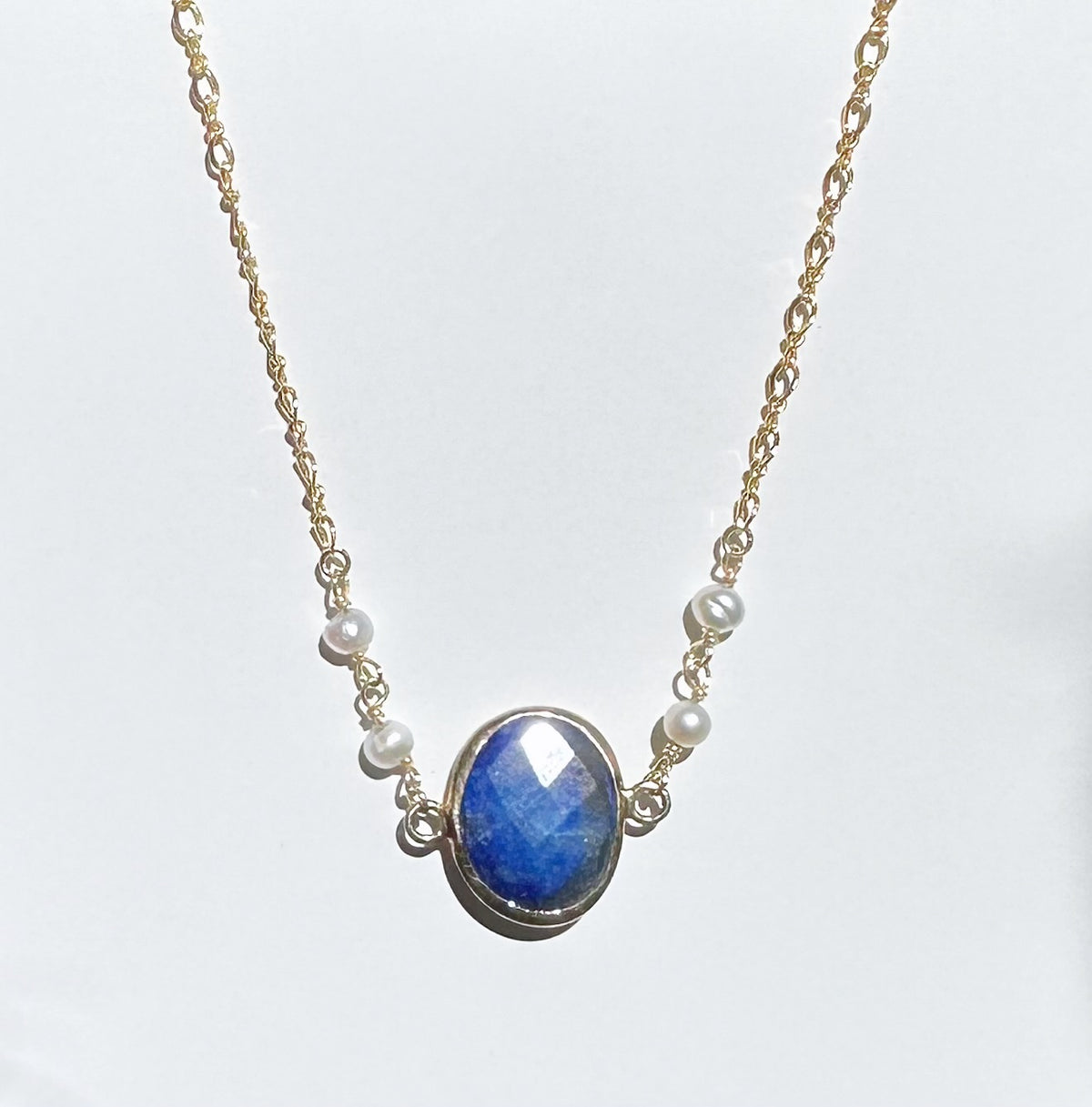 Handmade Gold Filled Lapis With Fresh Water Pearls Necklace