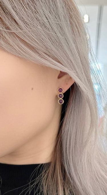 Amare Wear Petite Amethyst Triple Dangle Earring