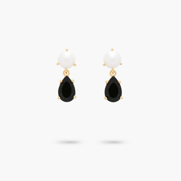 Petite Freshwater Pearl and Black Onyx Dangle Earrings