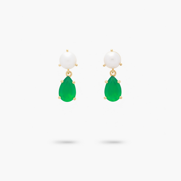 Petite Freshwater Pearl and Green Onyx Dangle Earrings