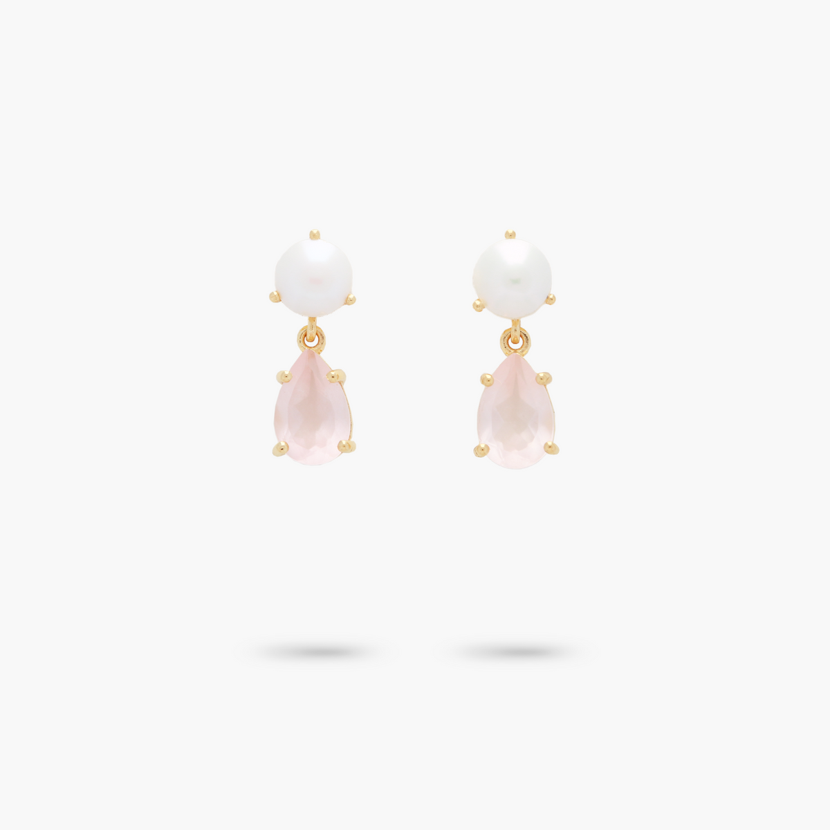 Petite Freshwater Pearl and Rose Quartz Dangle Earrings