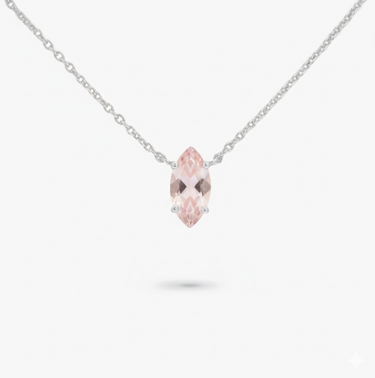 Amare Wear January Marquise Birthstone Necklace Rose Quartz Silver