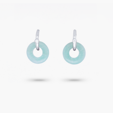 Amare Wear Oriental Inspired Freshwater Pearl Hoops and Amazonite Earrings Silver