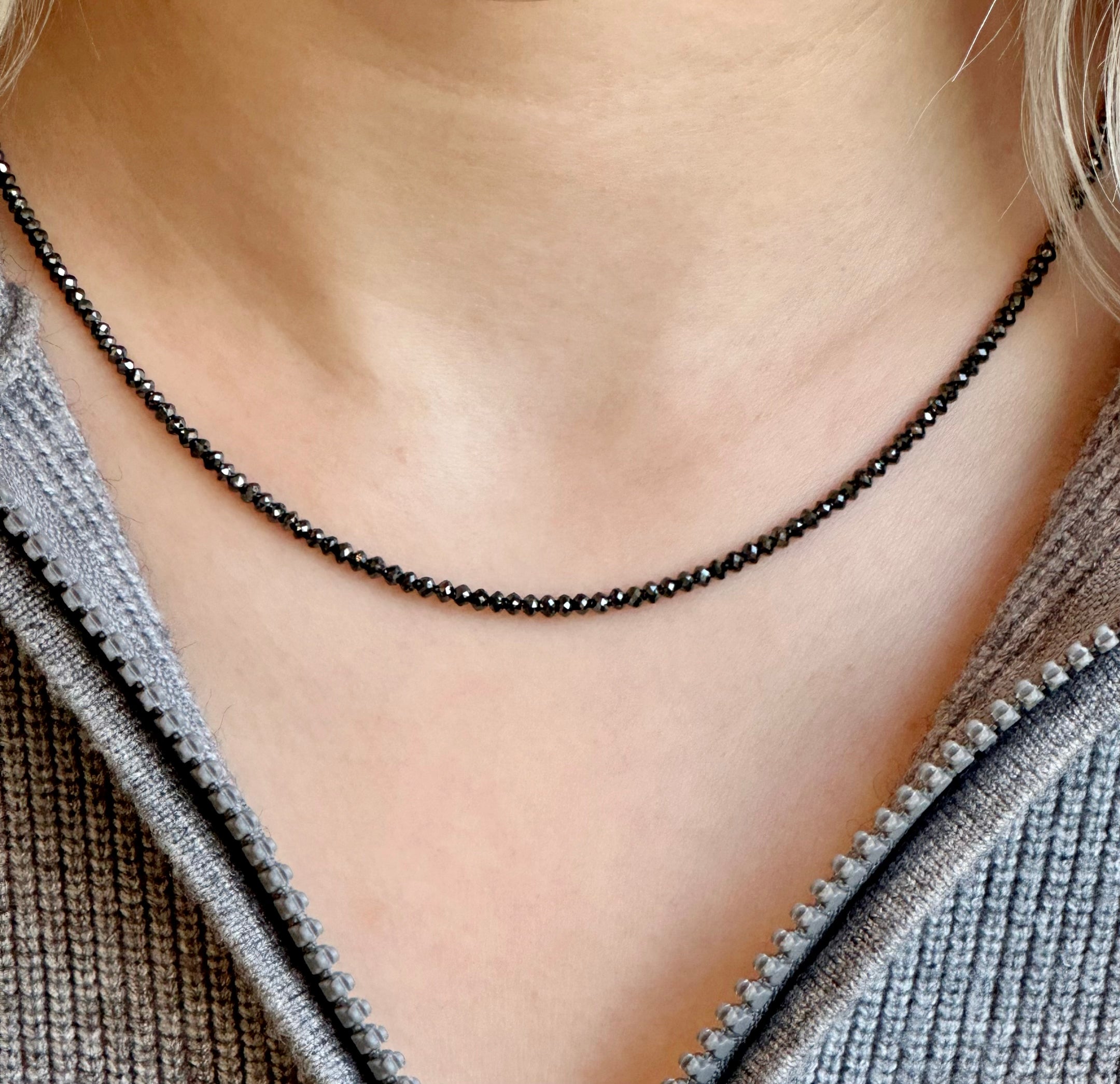 Black Diamond Necklace 18 Inches with 14K Gold Clasp – AMARE WEAR