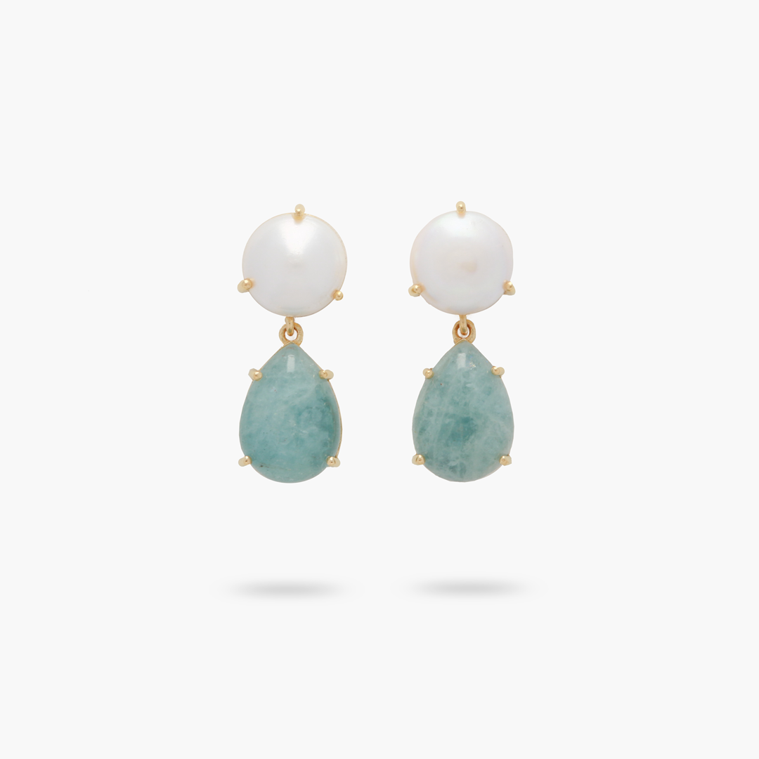 Amare Wear Freshwater Pearl Aquamarine Earrings