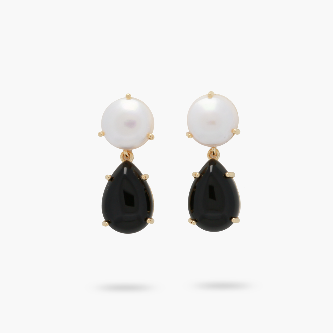 Freshwater Pearl and Teardrop Black Onyx Statement Earring AMARE WEAR